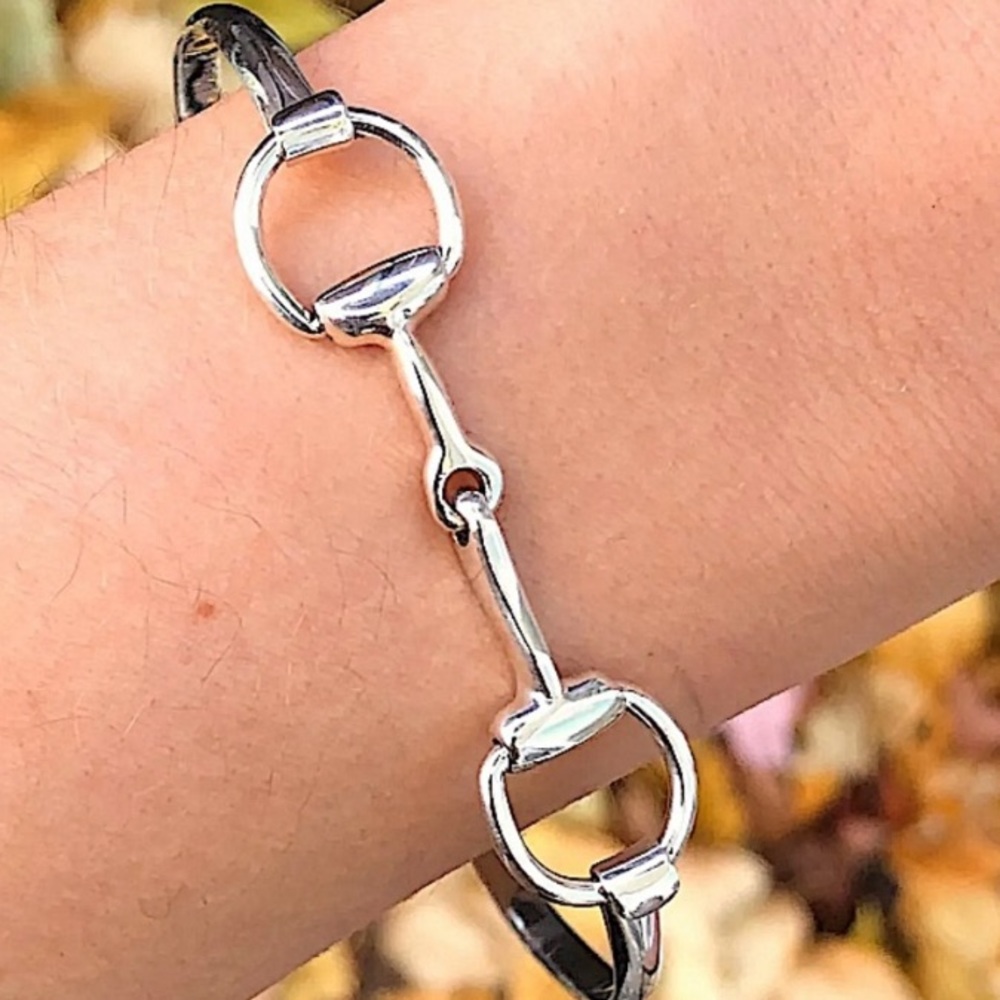 Sterling Silver Horse Bit Design Bangle Bracelet - Picture 4 of 14
